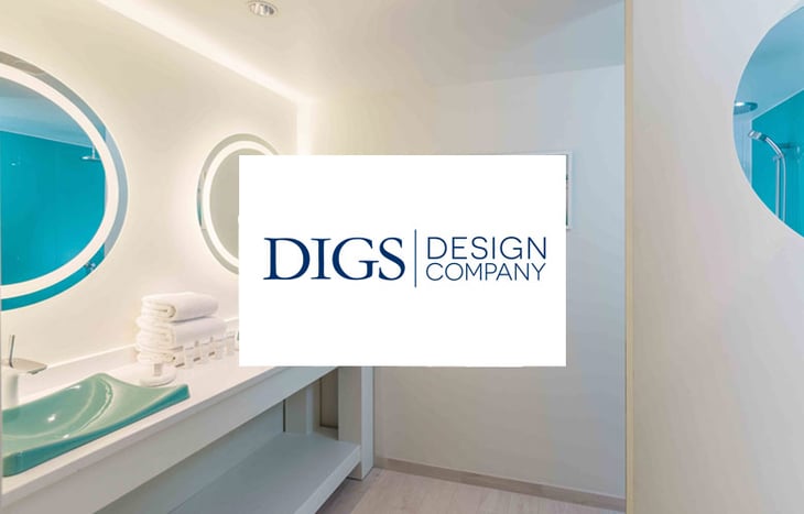 Digs设计标志在浴室的水槽和镜子的图片